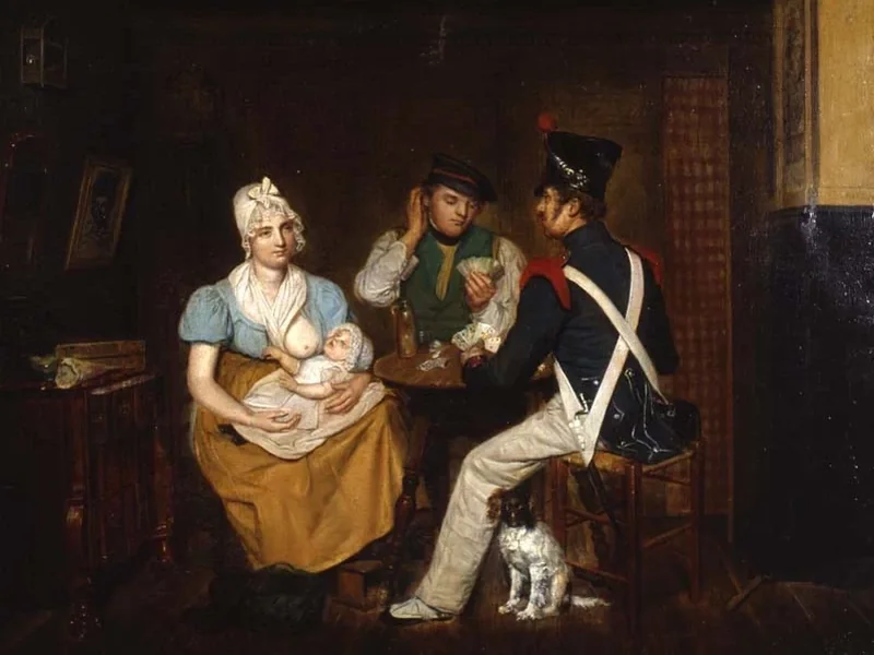 1801-Tjeerd Eernstman - Interno con madre che allatta e due uomini